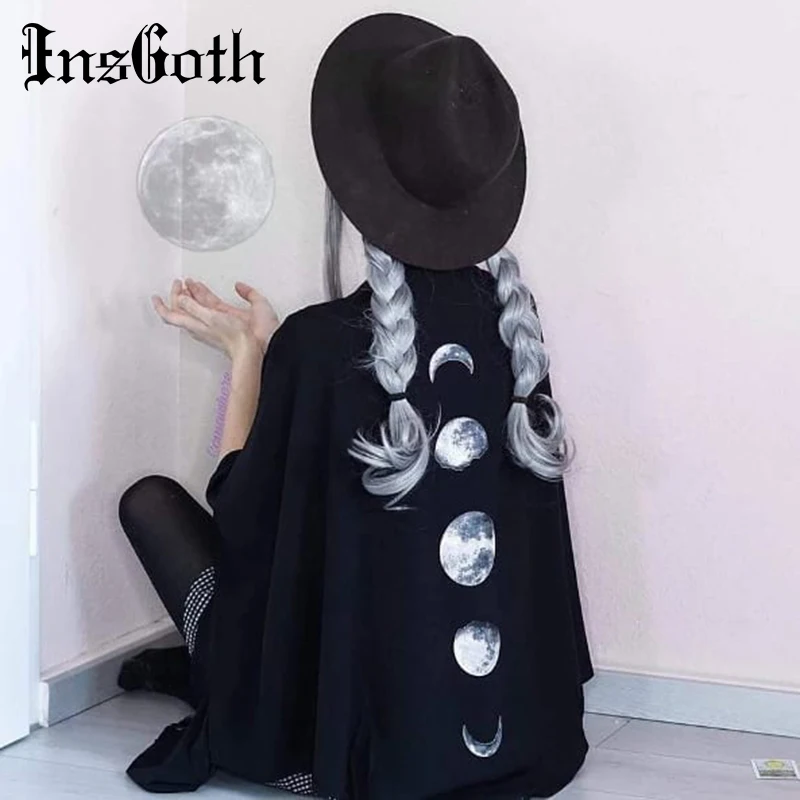 Женская винтажная накидка с принтом Луны InsGoth Готическая свободная рукавом
