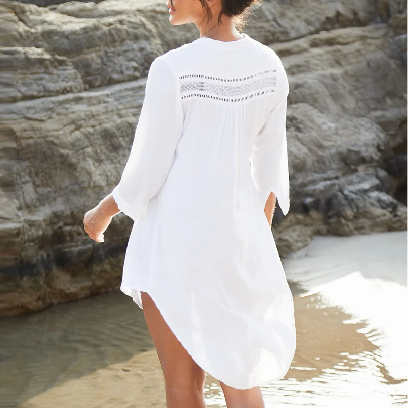 Женское хлопковое пляжное платье саронг белое пляжная одежда накидка купальник