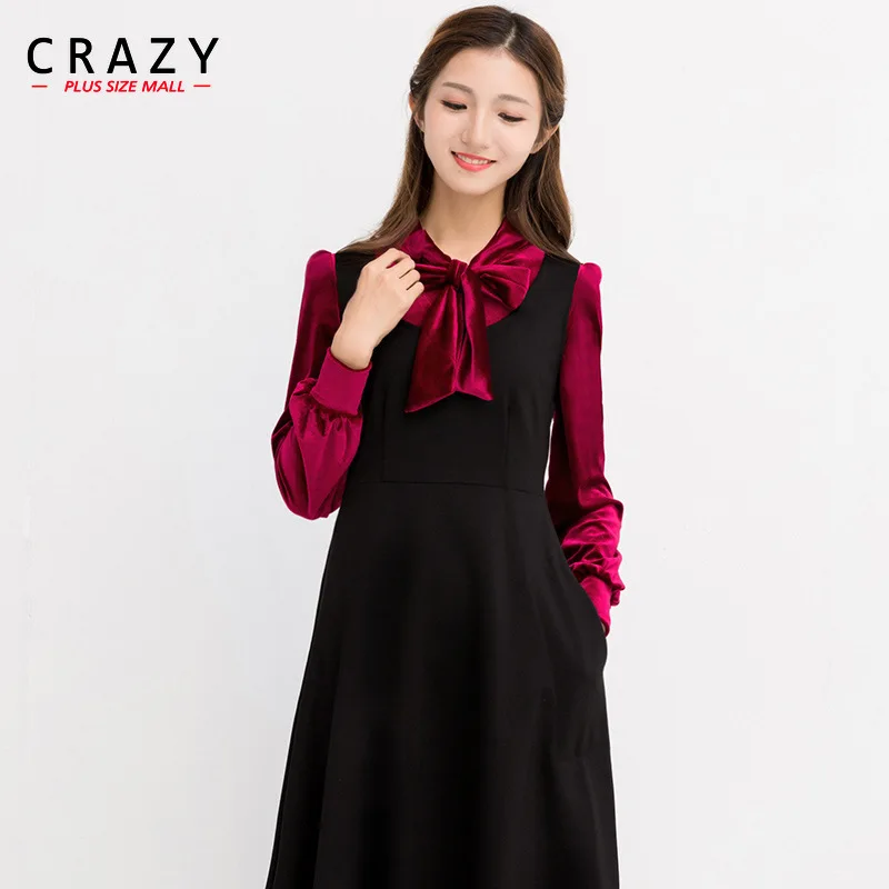 

Осень и весна денские платья с длинными рукавами, утепленное бархатное платье с бантом Элегантное Длинное платье комплект из двух предмето...