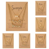3pcsset fashion 12 constellation necklace for women link chain zodiac sign horoscope letter choker couple jewelry birthday gift