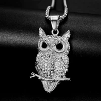 european and american popular hip hop titanium steel gold plated diamond inlaid owl pendant mens necklace