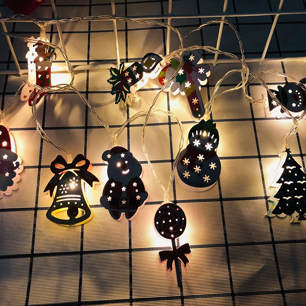 

3xAA Battery 20Lights Christmas Light String Santa Claus Reindeer Christmas Tree Christmas Hat Shape For Garden Home Holidays