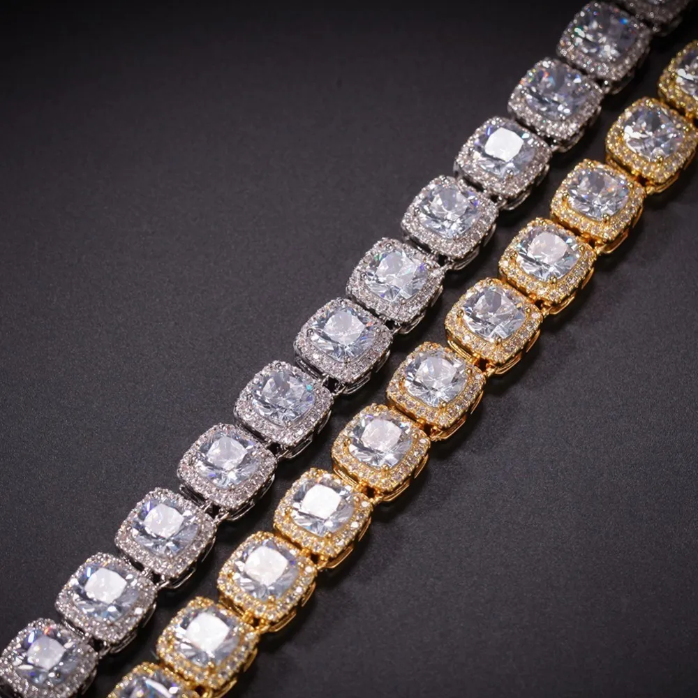 TBTK проложили Bling Площади Iced Out Циркон красивый браслет Роскошный простой стиль золото/серебро 10 мм ширина наручные ювелирные изделия панк человек