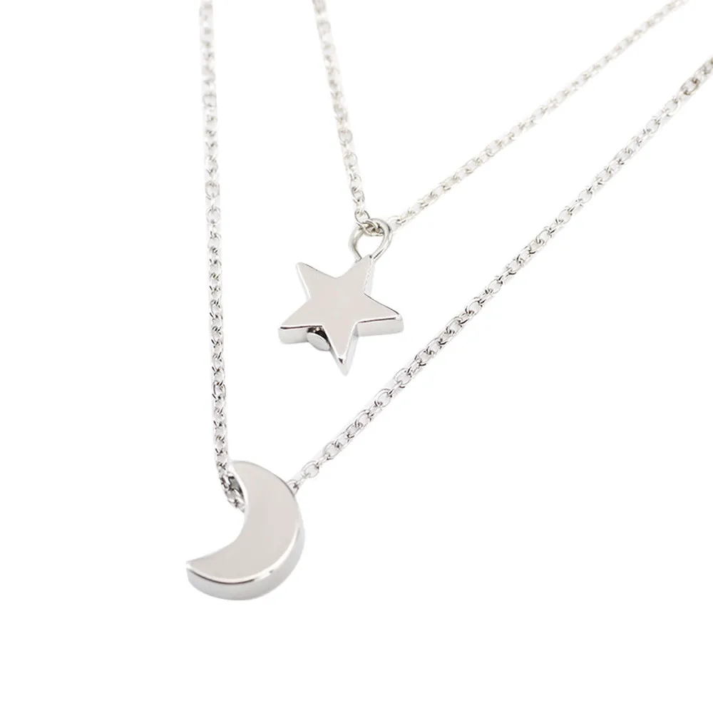 

Layered Chain Necklace For Women Vintage Moon And Star Necklaces Multi-chain Pendent Choker Jewelry Collier