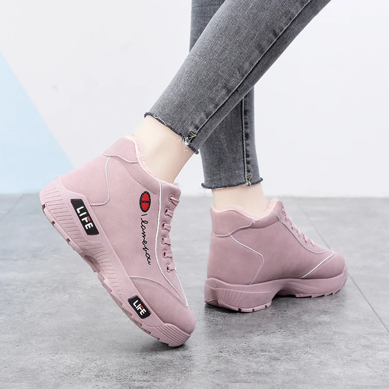 

2020 new Women PU Leather Ankle Boots Winter Snow Boots Autumn fashion Flat Shoes Short Plush sneakers Ladies Shoes