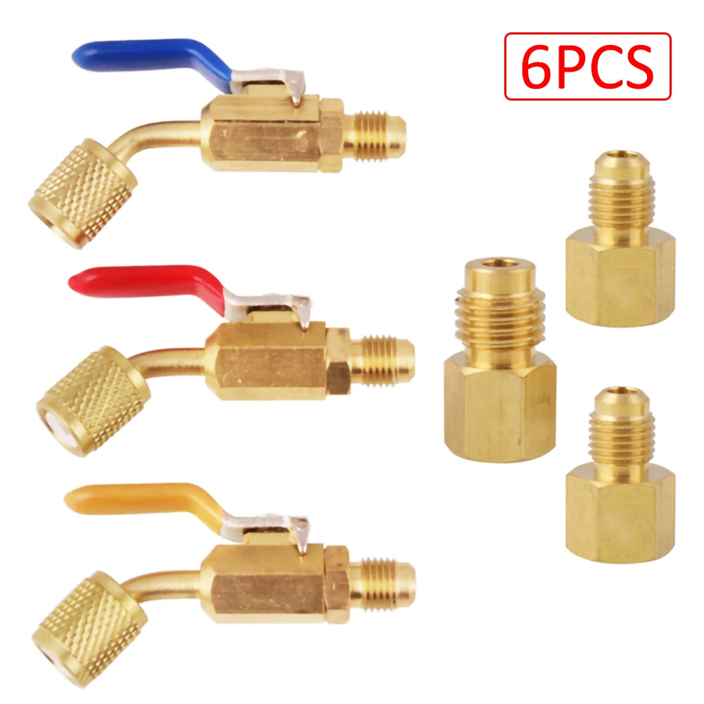 

6 PCS Air Conditioning Refrigerant Angled Compact Ball Valve 1/4 Inch for R410A R134A R12 R22 AC HVAC ect