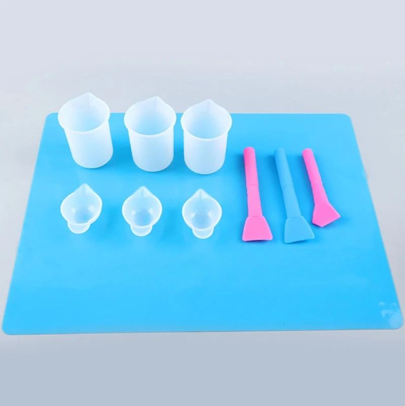 

Reusable Silicone Resin Kit Nonstick Silicone Mat 100ml Measuring Cups Finger Cots Resin Mix Cup Stir Stick Pipette Tool