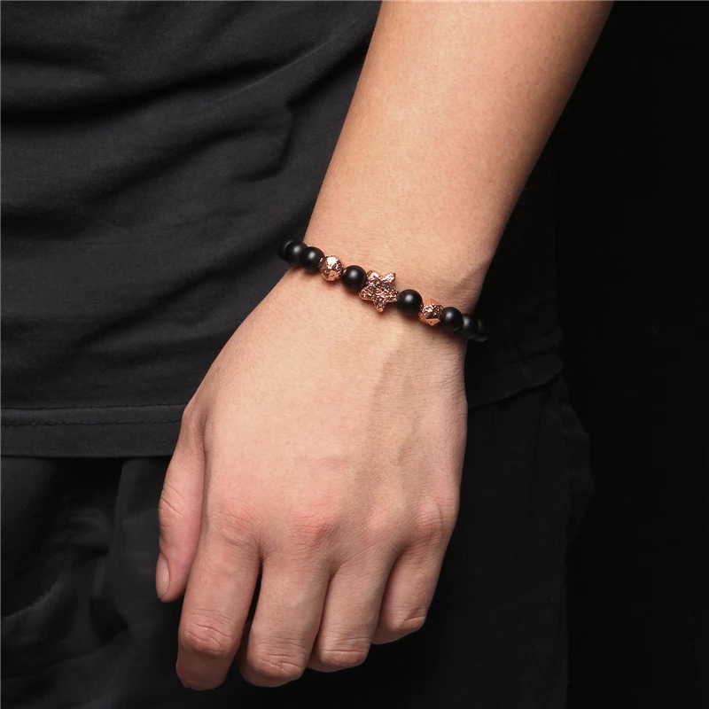 Woven Bracelets For Men Handmade Black Star Shape Lava Stone Bead Charm Bracelet Women Adjustable Onyx Agat Braid Bangle Jewelry | Украшения