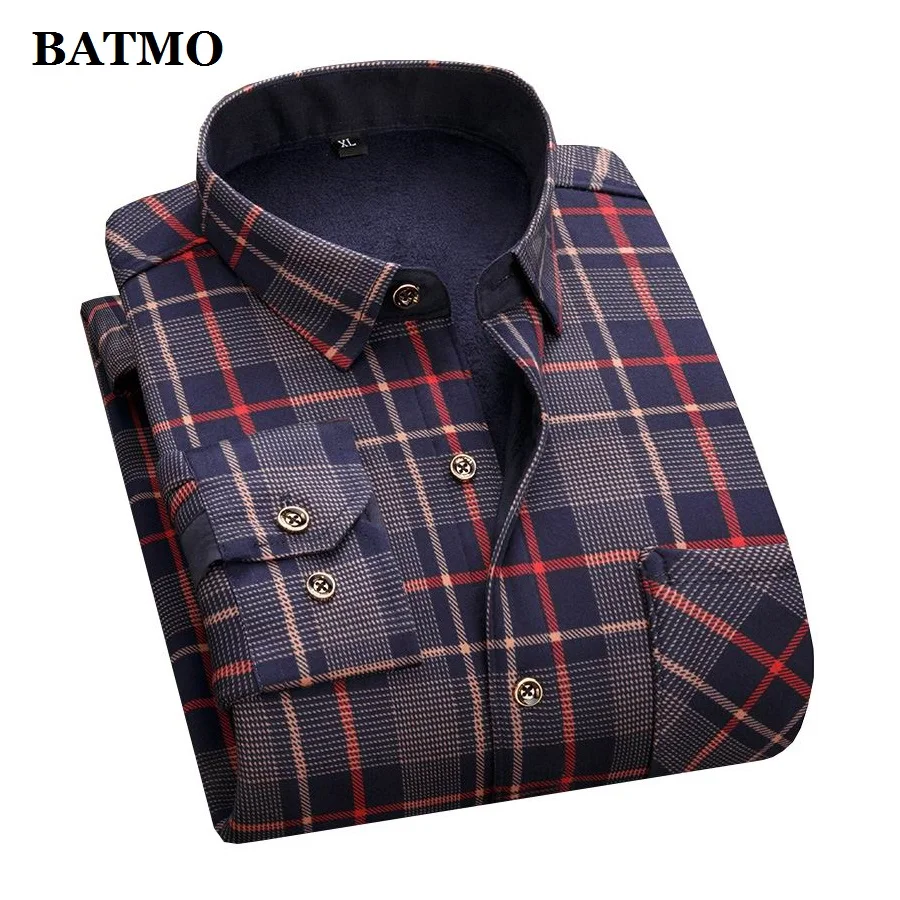 BATMO 2019 Новое поступление Зима и осень толстой плед рубашки для мужчин мужские с
