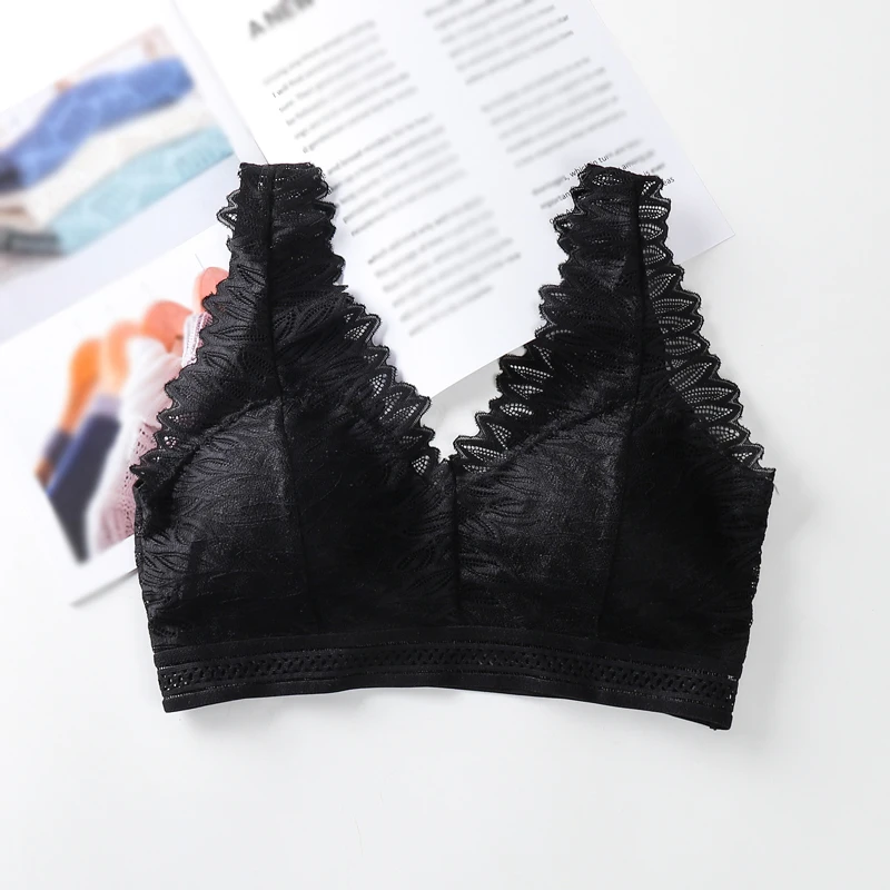 

Женский кружевной бюстгальтер, Мягкий Топ с глубоким V-образным вырезом и открытой спиной, 5 цветов, бюстгальтер с цветочным принтом