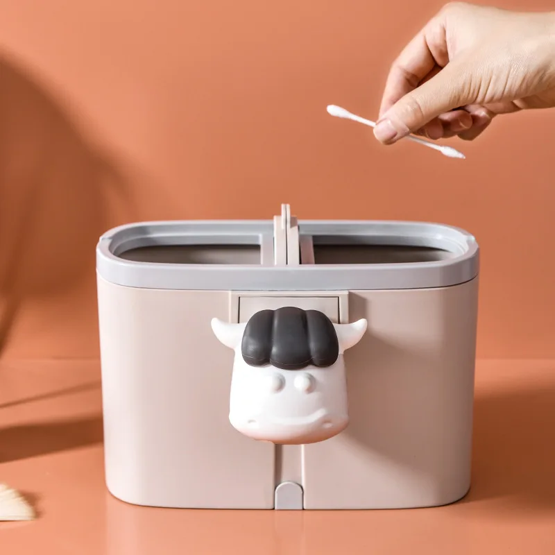 

Kawaii Cute Cow Mini Desktop Smart Table Trash Can Bedroom Home Office Kitchen Trash Can Car Bin Waste Paper Basket Garbage