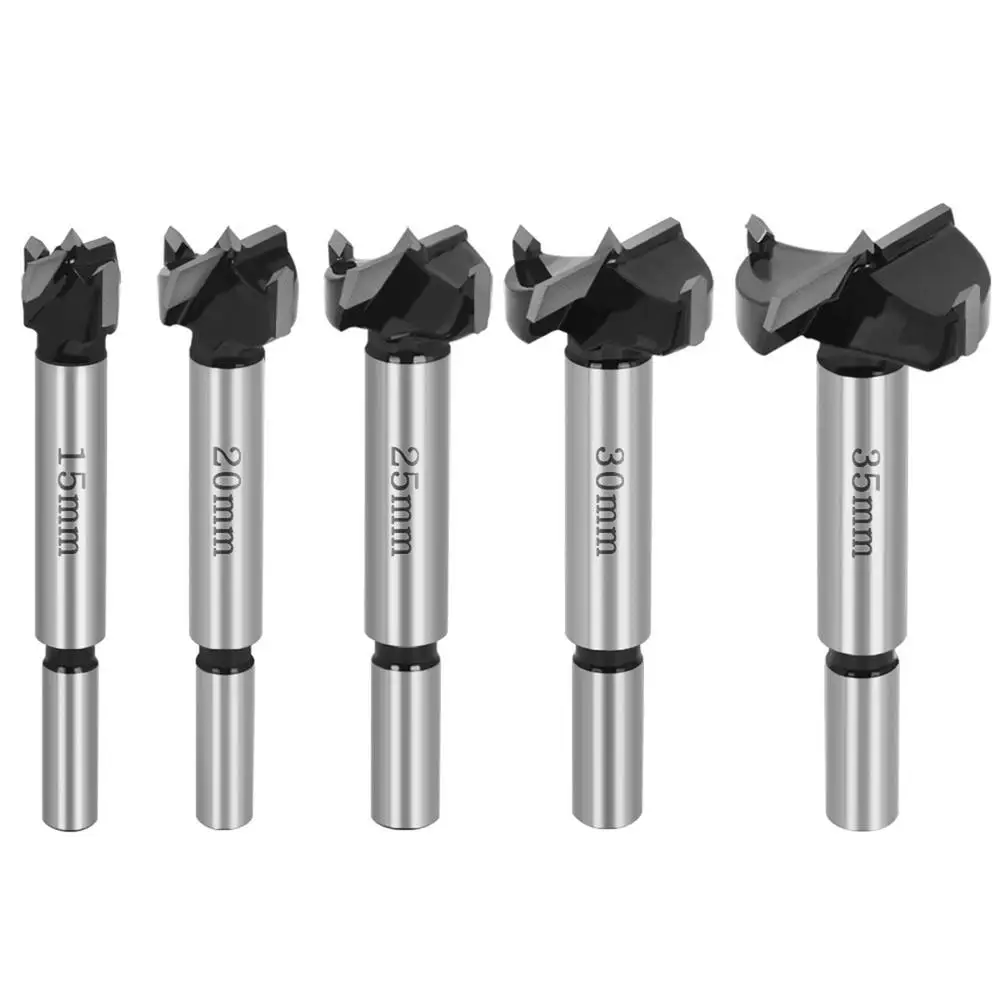 

5Pcs Diameter 15/20/25/30/35mm Woodworking Drill Bit Set Carbide Drill Bit Hinge Hole Opener Boring Bit Tipped Drilling Tool