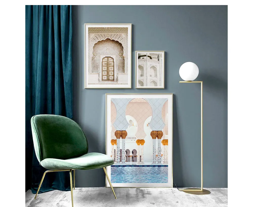 Allah Islamic Wall Art Холст плакат, двери, мусульманское здание, принт, скандинавские декоративные картины, живопись, современный декор в мечети