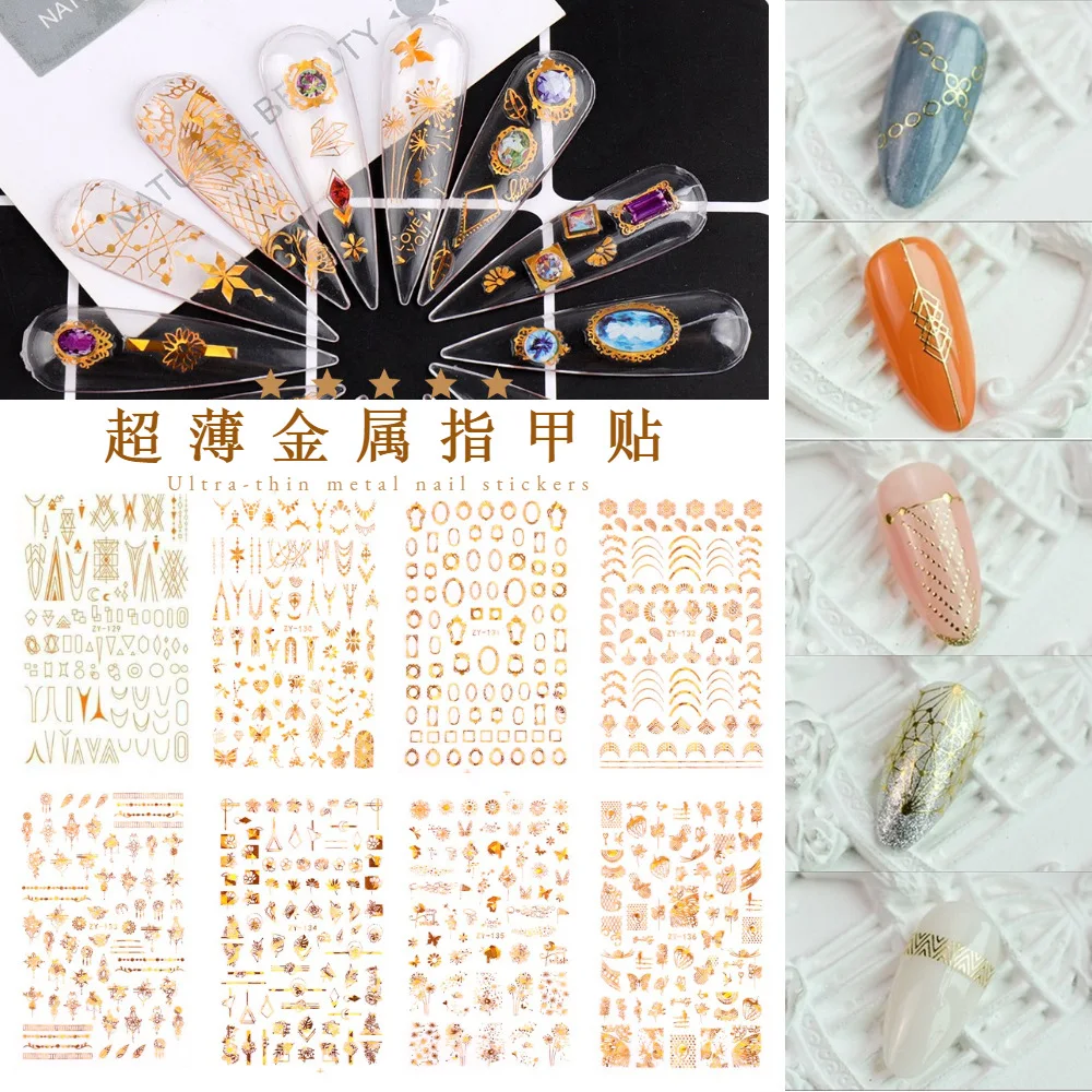 

3D Metal Luxury Totem Geometry 10PCS Nail Art Sticker Floral Crescent Nail Art Slider Nail Decoration Decal