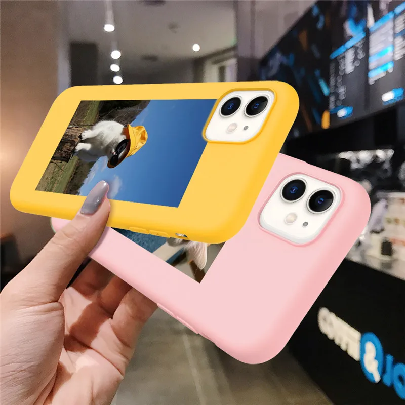 Cute Cat Photo Candy Color Phone Case For iPhone 12 11 Pro X XR XS Max SE 2020 7 8 Plus 5 6 6s Shockproof Soft Silicone Cover
