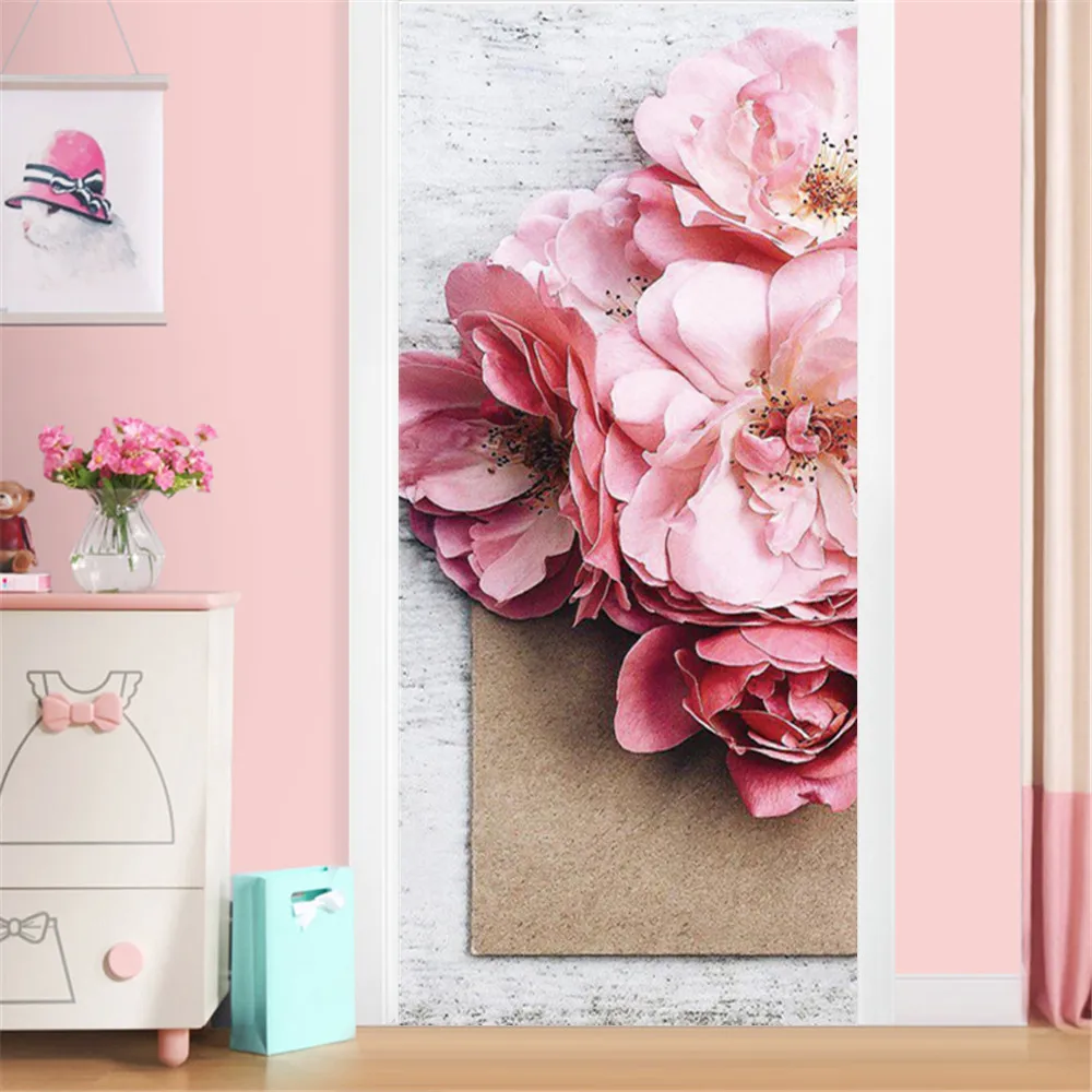 

Creative DIY Self-adhesive Pastoral Floral Flowers Door Sticker Mural Wall Decals Wallpaper Living Room Bedroom Wall Decoration