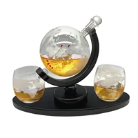 850ml beer set whiskey decanter globe set with 2 etched globe whisky glasses for liquor bourbon vodka glass mug