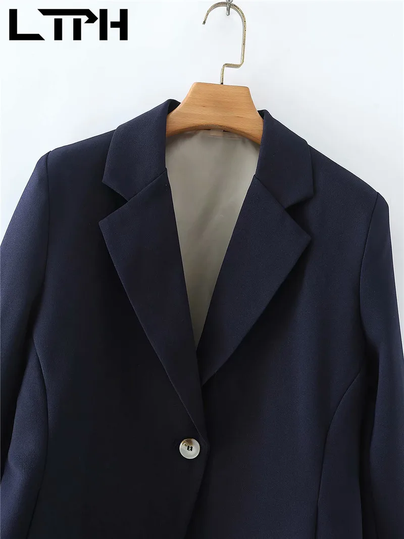 LTPH-Chaqueta clásica de un solo botón para mujer, chaqueta de manga larga que combina con todo, de oficina, traje azul marino, primavera 2021