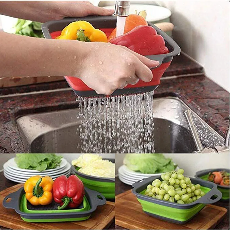 Silicone Folding Drain Basket Square Colander Storage Kitchen Accessories Fruit and Vegetable Cleaning Filter Portable | Дом и сад