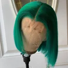 Зеленые человеческие волосы, прямые короткие парики, бразильские волосы Remy, плотность 180%, Т-образные, с тупой огранкой, зеленые парики
