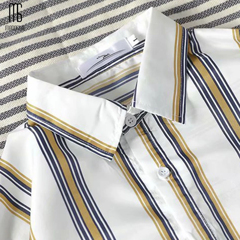 Мужская рубашка в черно белую полоску Manoswe Повседневная с длинным рукавом стиле