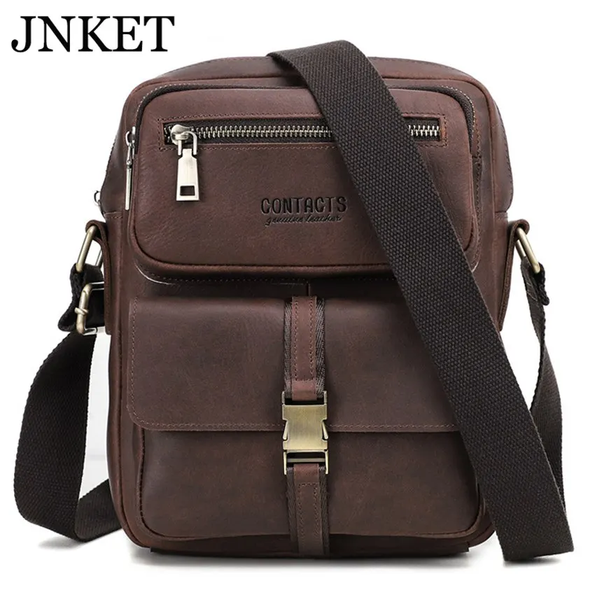 JNKET Men Retro Cowhide Chest Bag Large Capacity Shoulder Bag Casual Crossbody Bags Sling Bag