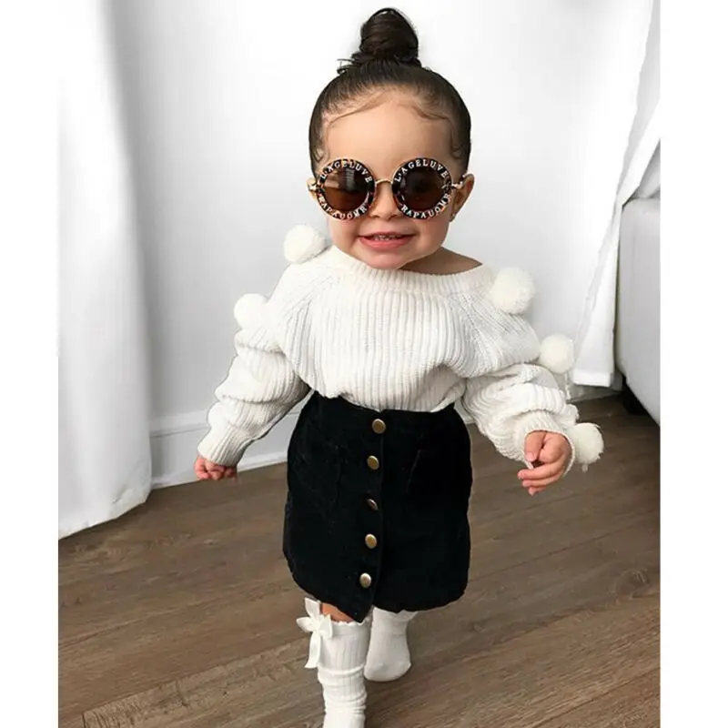 Детская одежда Зимний теплый вязаный белый свитер для маленьких девочек топы +