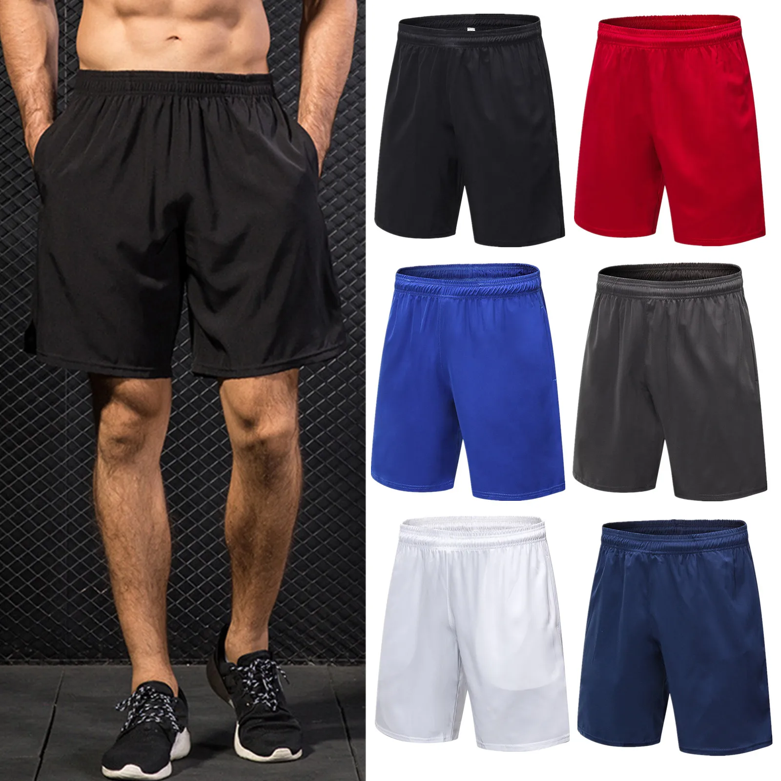 

Mens Summer Breathable Pockets Shorts Solid Sportwear Jogging Fitness Football Running Training Pants Outdoor Activewear Bottoms