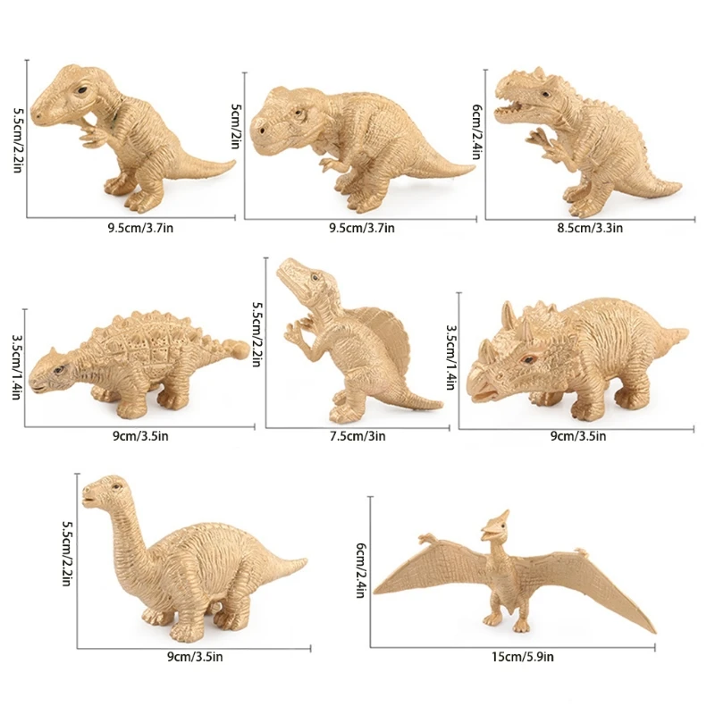 

066B 8Pieces Mini Dinosaur Figurines Interactive Realistic Model Dinosaur Simulation Animal Miniature Home Ornament Golden