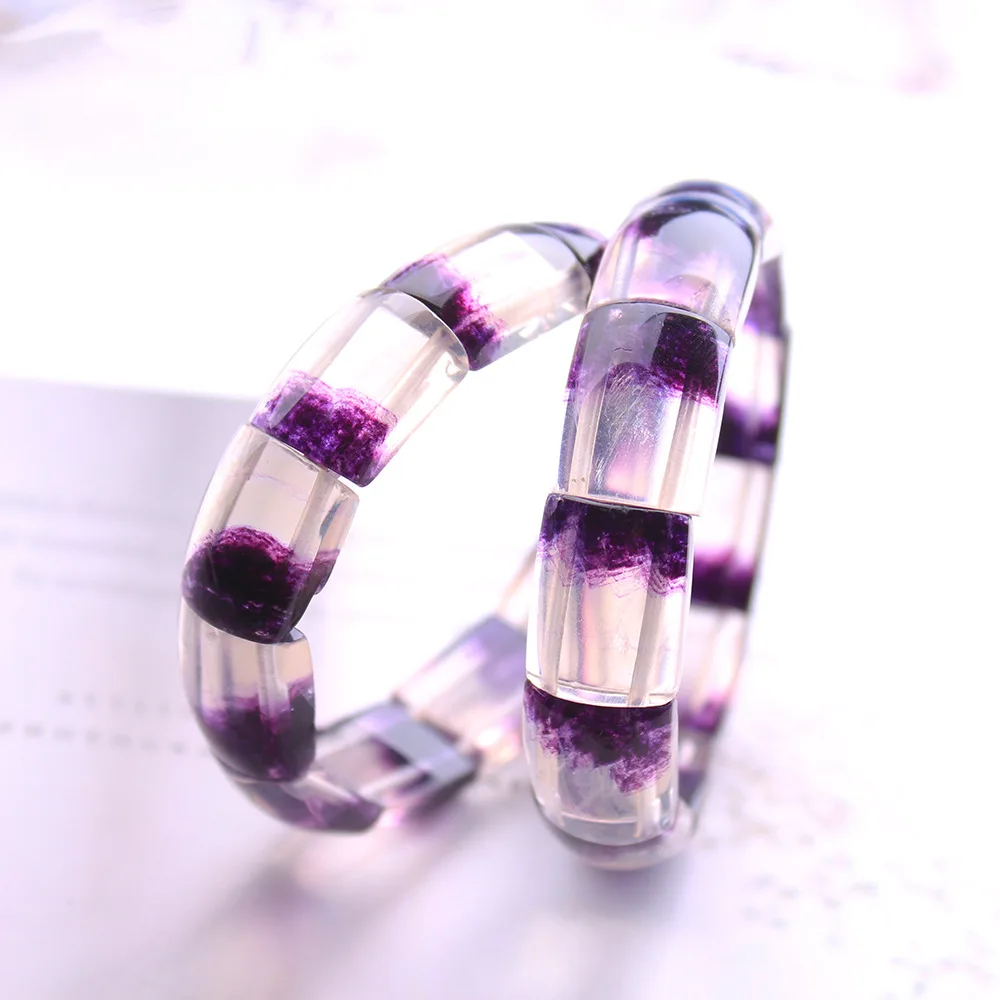 

Natural Purple Fluorite Quartz Beads Bracelet Bangle 16x12mm Rectangle Stretch Watermelon Tourmaline Bracelet AAAAA