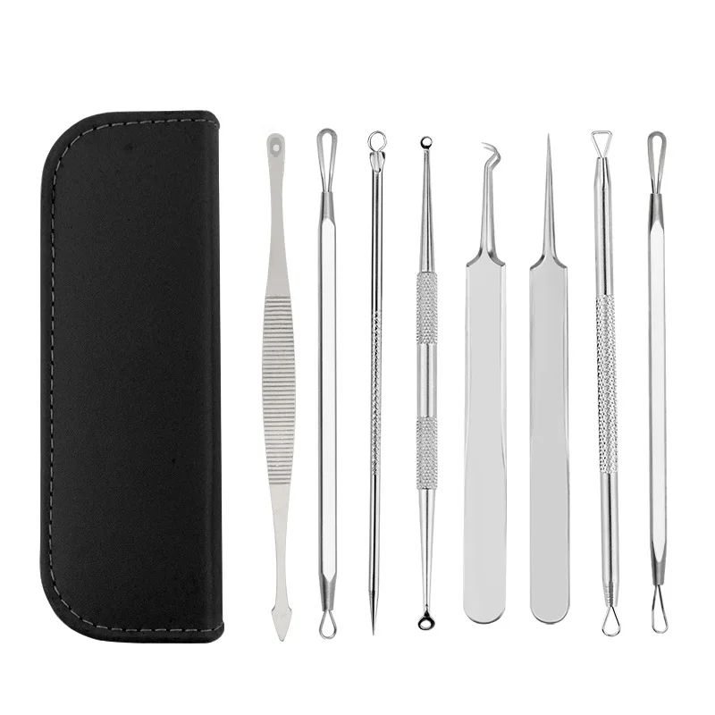 

8 Pcs Stainless Steel Blackhead Remover Tool Kit Whitehead Pimple Spot Comedone Acne Extractor Remover Popper Beauty Tool