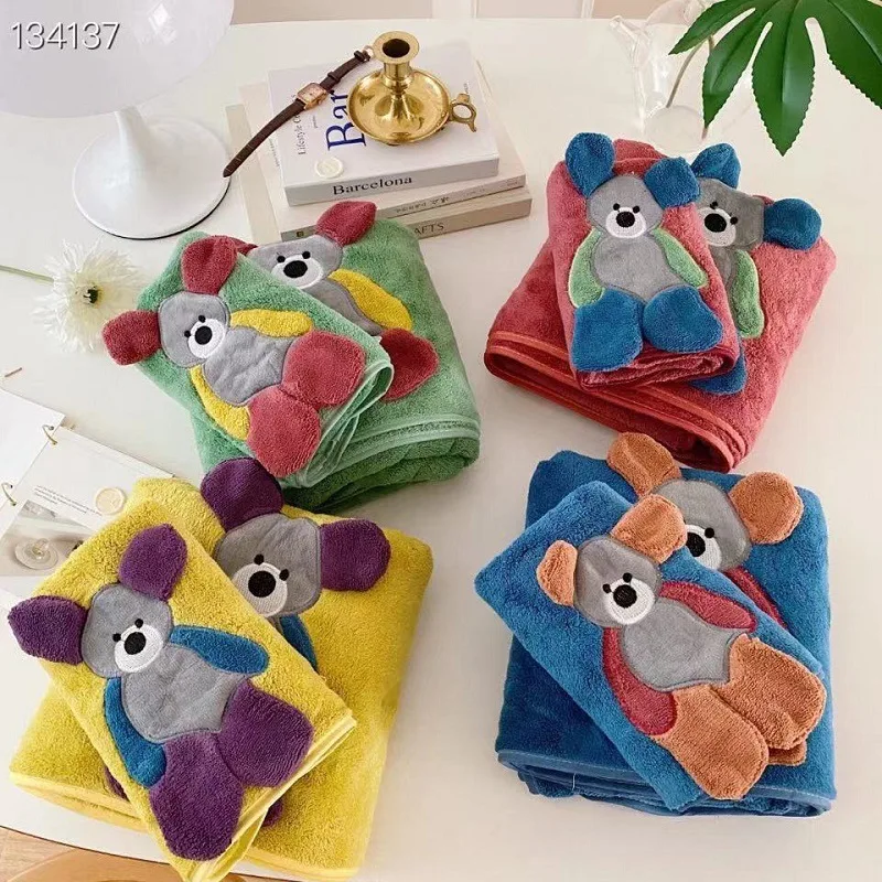 

Cartoon Teddy Velvet Cloth Embroidered Bath Towel Swimming Absorbent Set
