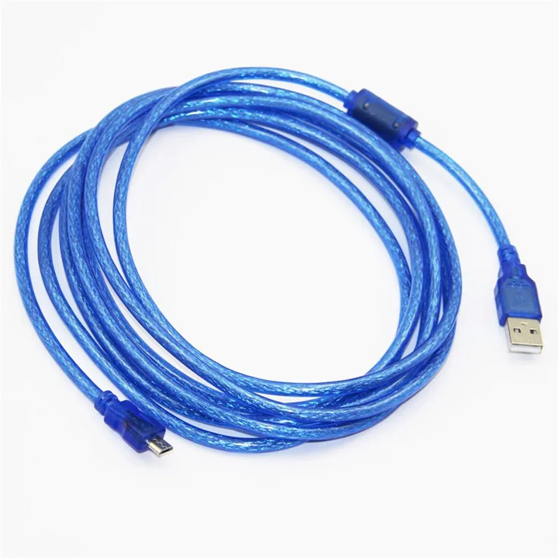 Кабель для передачи данных Micro USB 2,0, фотовспышка Mirco-B, двойное экранирование, плетеная фольга, прозрачный, синий, 0,3 м, 0,5 м, 1,0 м, 1,5 м, 3 м, 5 м (art.: 3a358113db2) - 3a358113db2