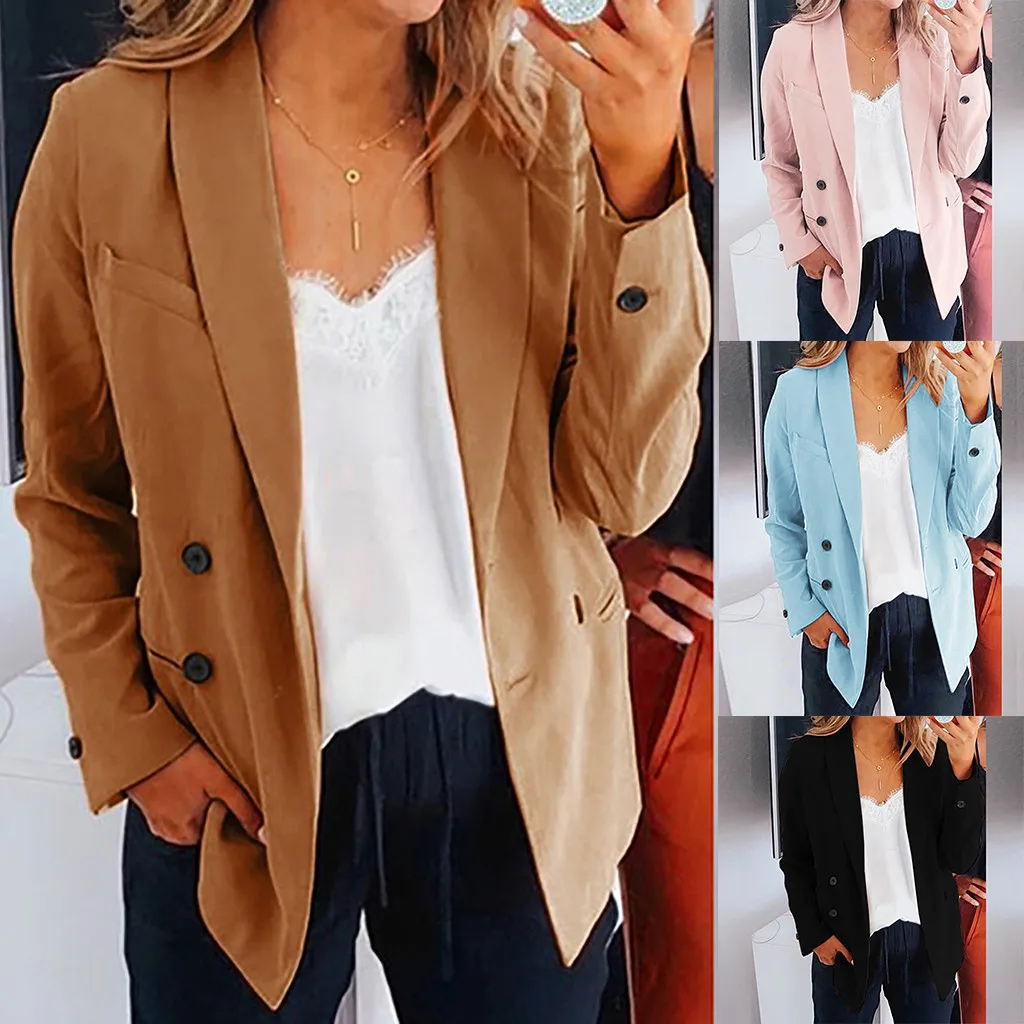 Женская однотонная куртка с отложным воротником длинным рукавом F40|Куртки| |