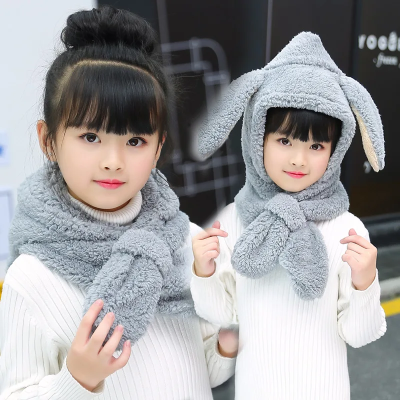 

Children's Scarf Winter Warm Thickened Plush Hat Scarf Integrated Boys and Girls Children's Bib Head Cover for Warmth