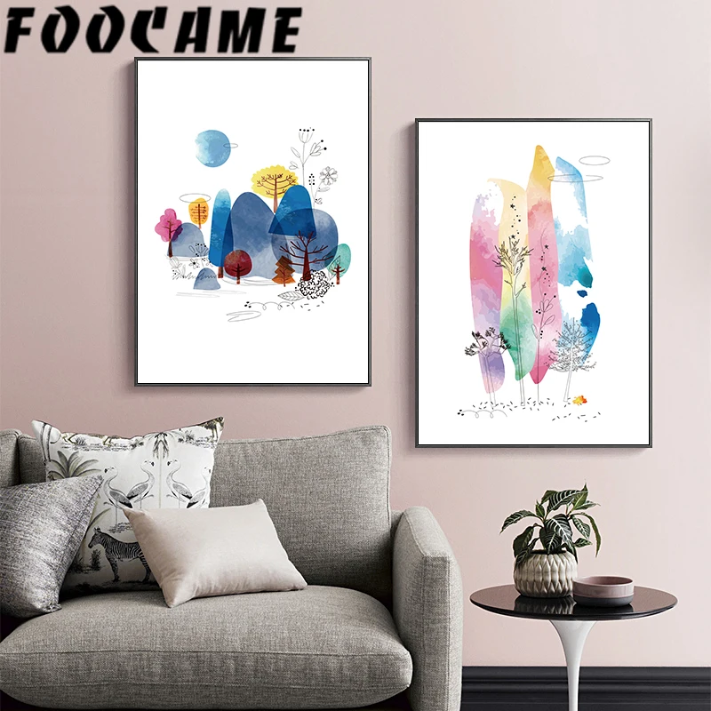 

Леса пейзажи минимализм Скандинавская Картина на холсте плакаты и принты Абстрактный пейзаж стены Искусство украшение дома настенные карт...