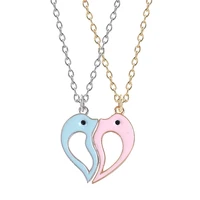 couple necklace cute simple blue pink little dolphin lady choker alloy metal pendant fashion jewelry gift boho style 2020new