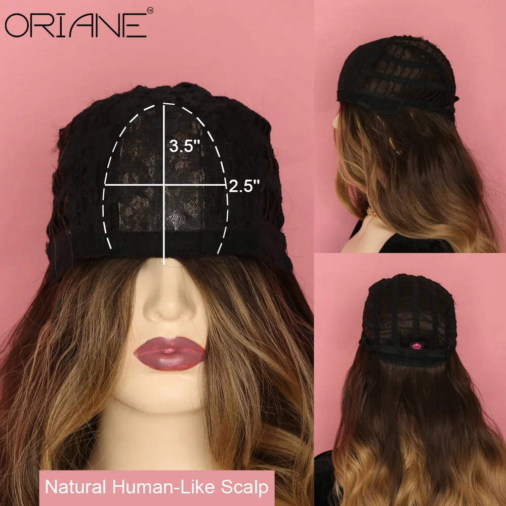 

ORIANE Long Wavy Synthetic Wigs With Bangs For Women Pink Brown Natural Heat Resistant Lolita Wigs Natural Hairline Cosplay Wigs