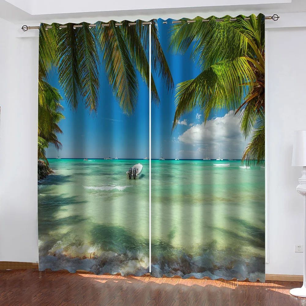 

Luxury Blackout 3D Window Curtains For Living Room Bedroom Customized size blue beach curtains
