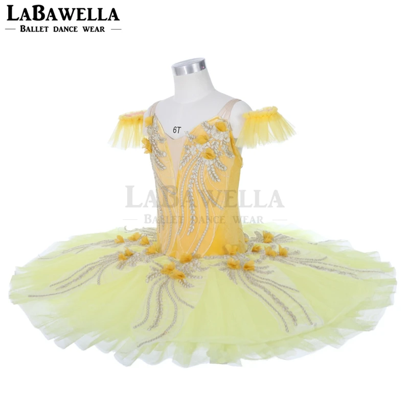 Желтый балетный профессиональный туту костюм для девочек фей классический платежный костюм платье JY025.