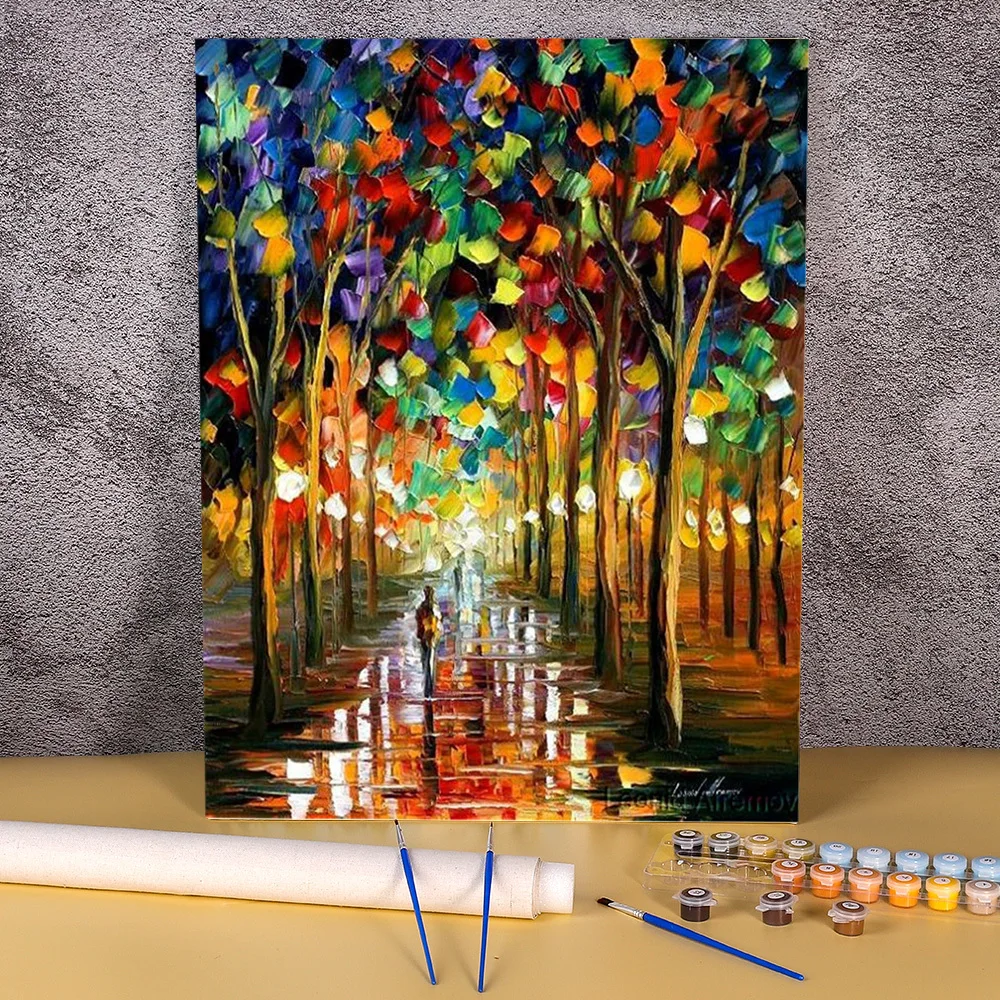 

Afremov Rain Park Original Coloring By Numbers Painting Complete Kit Oil Paints 40*50 Canvas Pictures Home Wholesale