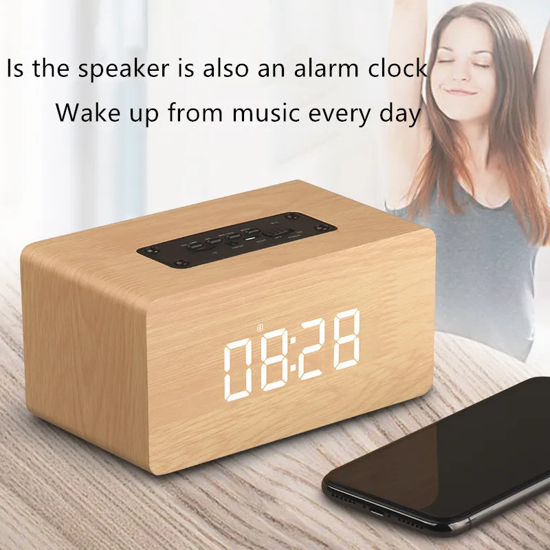 Деревянный Будильник Bluetooth беспроводной динамик многофункциональные