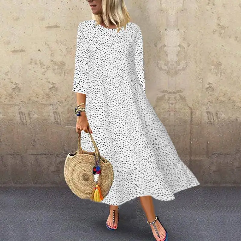 Off White ZANZEA богемное платье, женское платье в горошек, с принтом, Vestidos, для девушек, для праздника, вечеринки, вечернее, длинное, макси платье, повседневное Свободное платье, Femme - Цвет: Off White