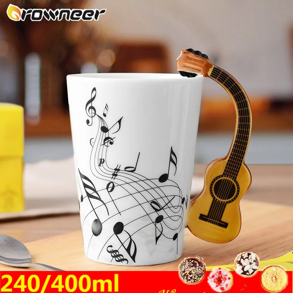 

240ml/400ml Creative Music Mug Guitar Violin Piano Shape Ceramic Tea Milk Coffee Water Stave Cup Instrument Handle 12 Styles