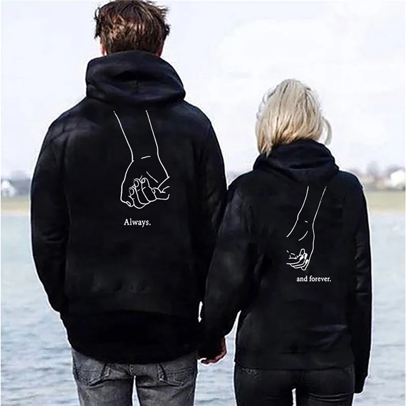 Couple Letter Print Matching Autumn Winter Long Sleeve Always Forever Hoodies Fashion Lovers Sweatshirts Hooded Fall Gifts
