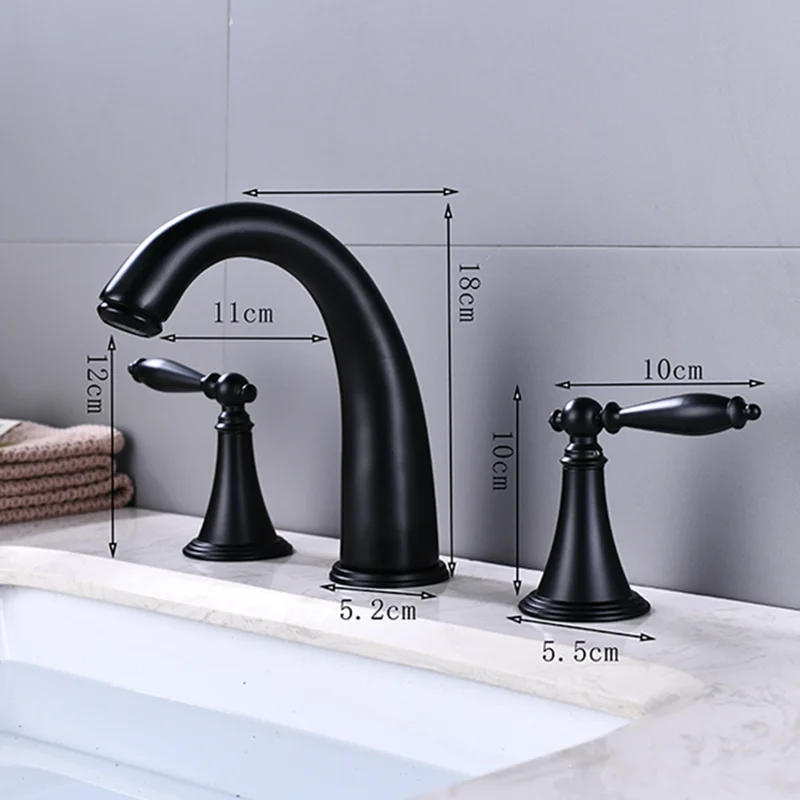 

New Arrivals Bathroom Faucet High Quality Water Tap 3 Hole 3 Pcs Sink Faucet Arc-Shaped Widespread Double Handle Basin Mixer Tap