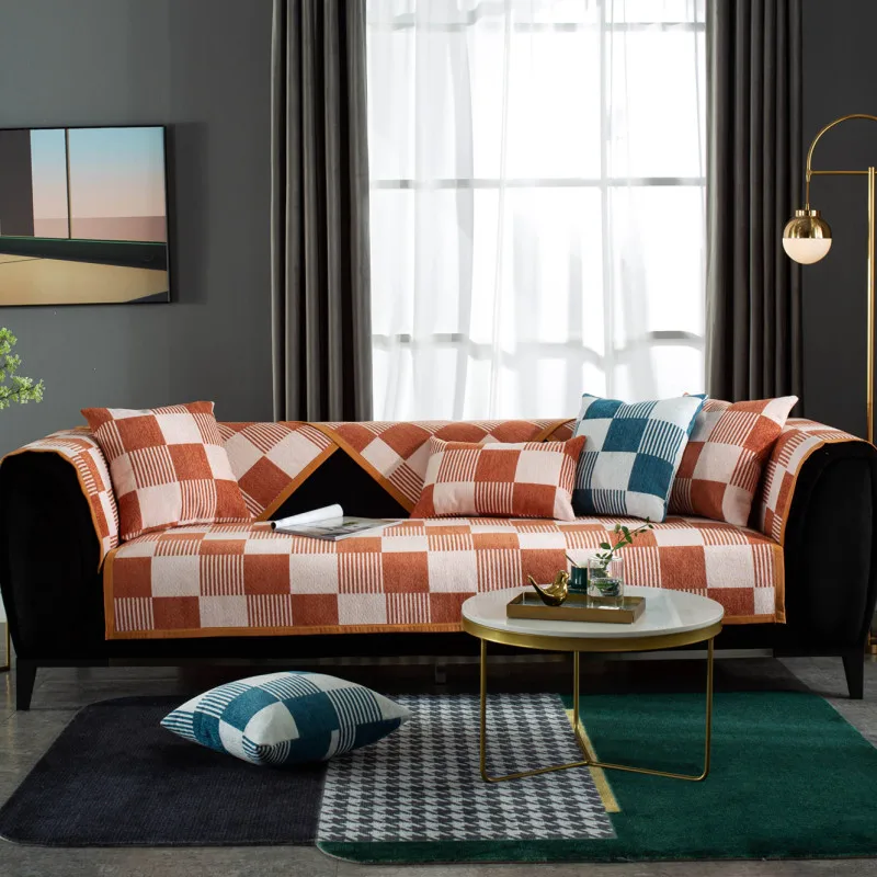 Клетчатый нескользящий чехол для дивана коврик подушка полноразмерное съемное