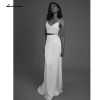 Sexy 2022 Simple Two Piece Wedding Dresses Beach Bridal Dresses Floor Length Satin Outfit Reception Gowns Spaghetti Straps