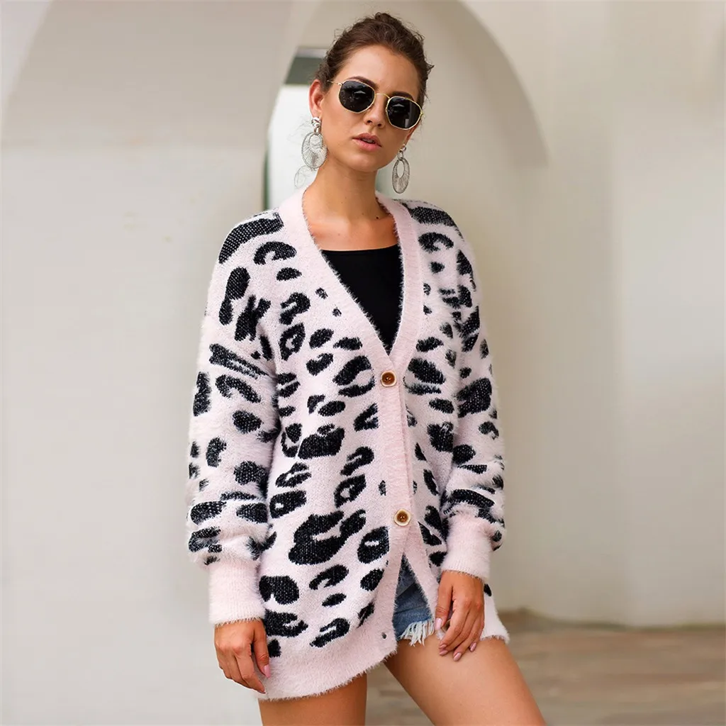Женский кардиган с леопардовым принтом SAGACE трикотажный свитер - Цена: 1 526,38 руб.