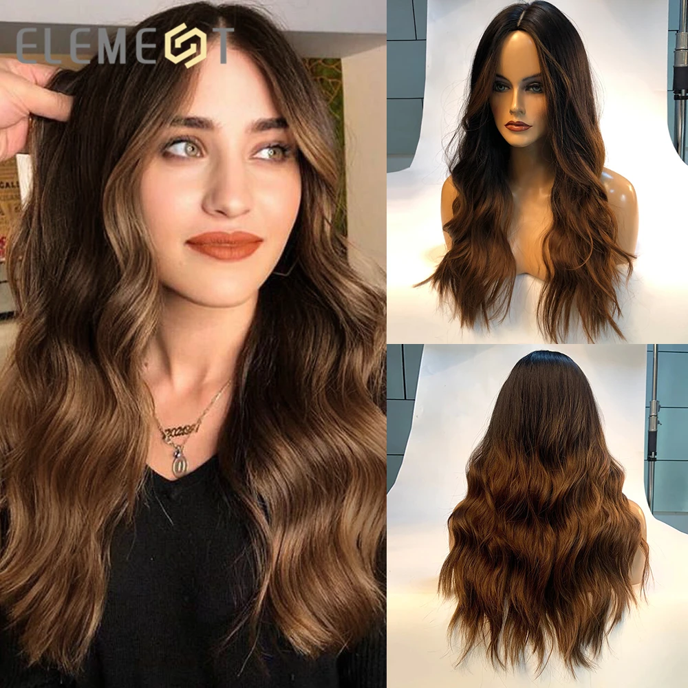 Парики синтетические Element Body Wave для женщин длинные волнистые Многослойные